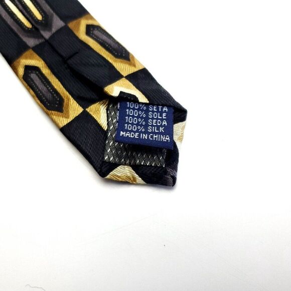 Croft & Barrow Black Gold Silver Geometric Abstract Print Silk Tie - Picture 4 of 7